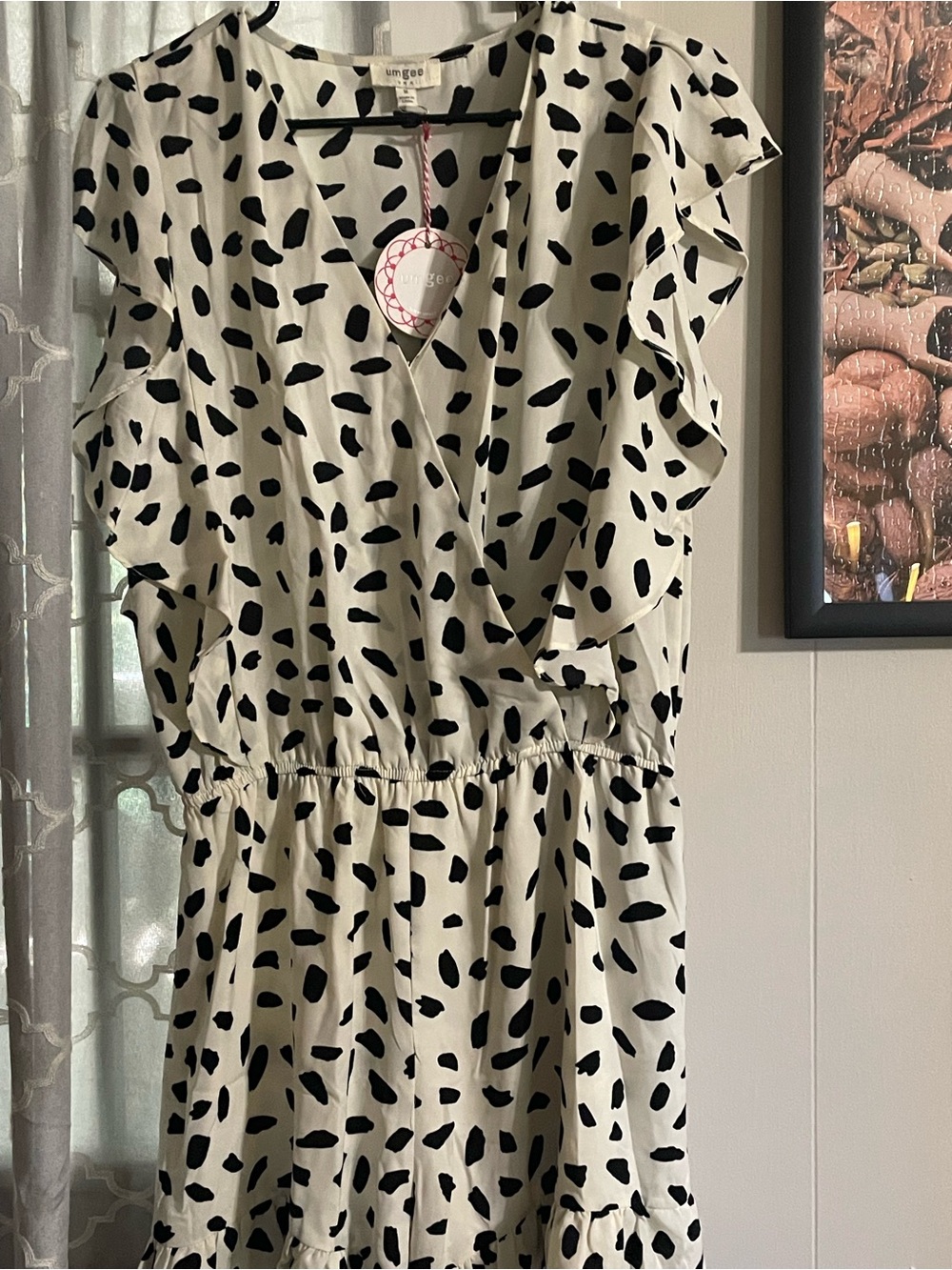White & Black Ruffle Wrap Dress